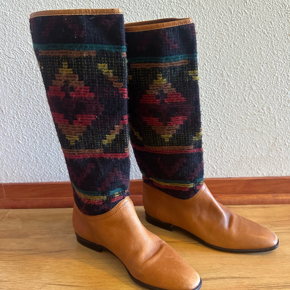 Vintage Patterned Boots with Leather Accents